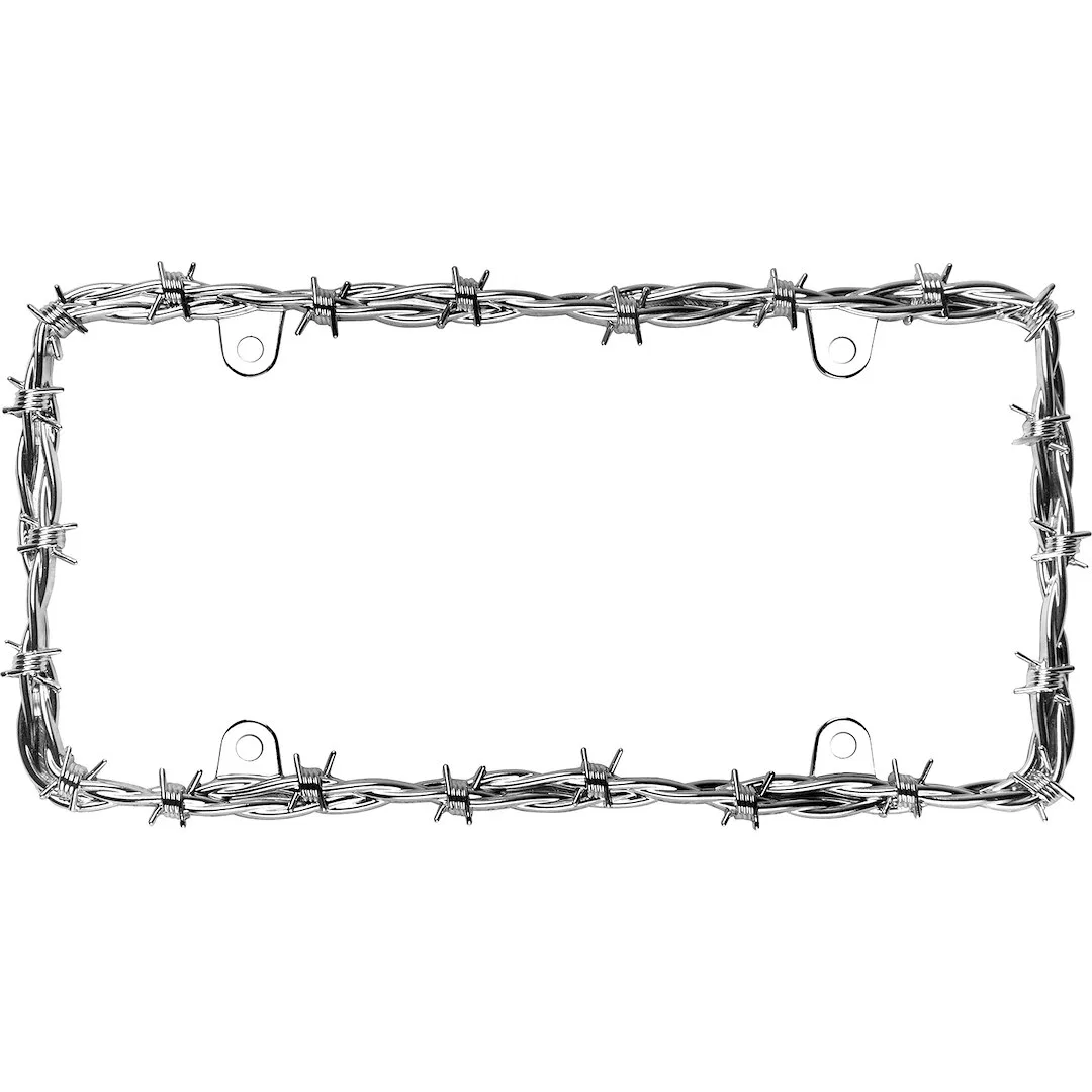22230 – CRUISER License Plate Frame, Barbed Wire II Chrome Plated Die Cast Metal